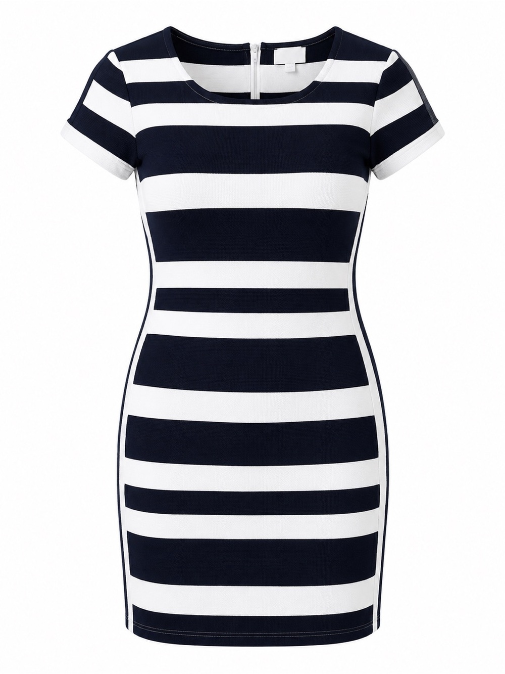 NWOT Navy White Striped Exposed Gold Zip Textured Stretch Sheath Career Dress